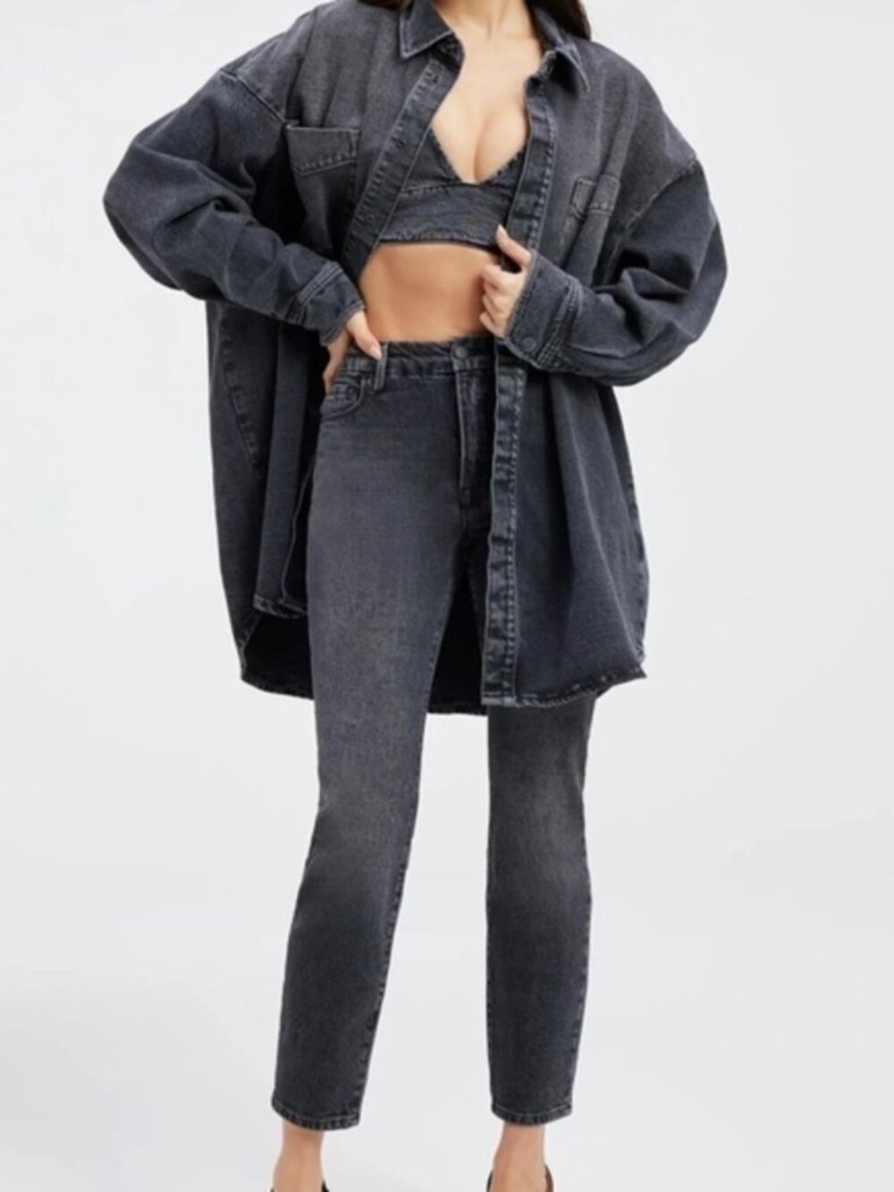 NWT Good American slim straight Good Classic black grey wash